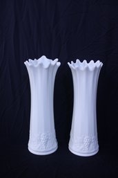Pair Of Large Milk Glass Swung Vases 13' X 5'