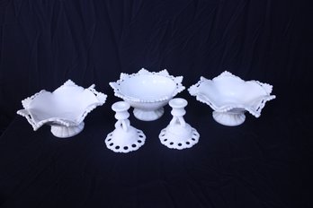 Westmoreland Ring And Petal Lace White Milk Glass Lot 5 Pieces