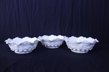 3 Westmoreland  Paneled Grape Milk Glass Serving Bowls