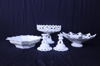 Westmoreland Milk Glass Ring And Petal Lot 5 Pieces