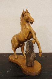 Hand Carved Wood Palamino Horse Sculpture 17' X 13'