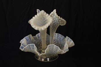 Opalescent Diamond Lace Epergne With Three Trumpets Perfectly Matched Set Flawless In Every Way 10' X 11'