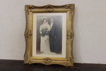 Vintage Wedding Photograph In Excellent Handcarved Frame 18' X 15'