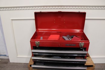 Craftsman Automatic Locking Three Drawer Tool Box With Tool Top And Some Tools
