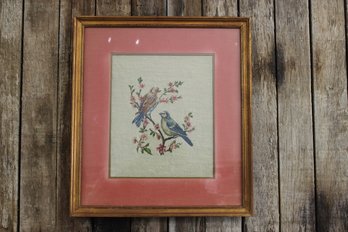 Vintage Needlepoint Matted And Framed 17 1/2' X 19 1/2' 1 Of 2 See Lot 93