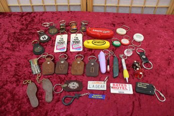 Lot Of 20 Plus Leather, Pens, Floating, Dice, And Other Key Chains