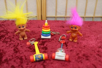 5 Piece Key Chain Lot, Fisher Price Toys, And Trolls