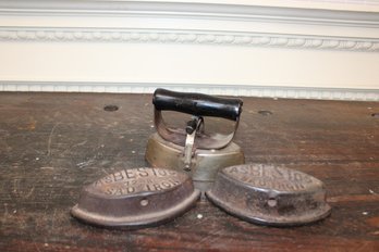 2 Vintage Sad Irons  With Wooden Handle