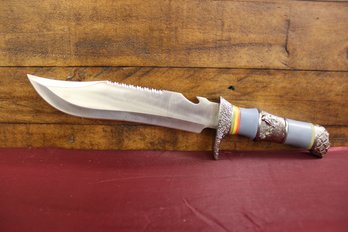 Hunting Knife With Eagles On It And Scabbard 15' Total Length 9' Blade