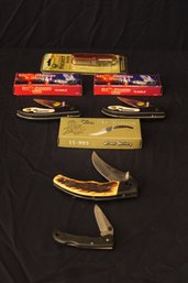 5 Knives Lot  Pocket Knife 4 3/4 Closed Stainless Blade 3' Folding Knife, (2) 4 1/4' Closed Liner Lock Knives