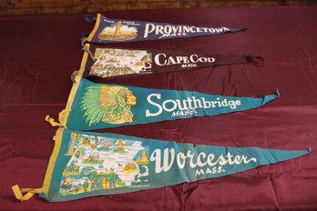 Vintage Felt Pennants Worcester Mass 26' Southbridge 26' Cape Cod Mass 26' Provincetown Mass 26' (4)