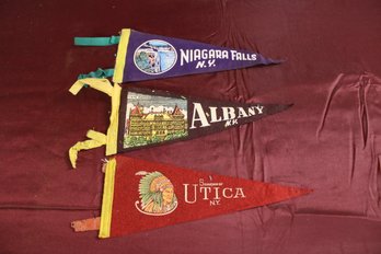 Vintage Felt Pennants Souviner Of Utica NY 11 1/2' Albany NY 11 1/2' Niagra Falls NY 11 12' (3)