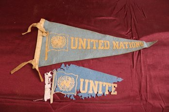 Vintage Felt Pennants United Nations 13' United Nations 7' (2)