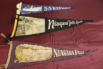 Vintage Felt Pennants SS Keewatin Canada 22' Niagra Falls Canada 27' Niagra Falls 24' (3)