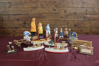 Assorted Lot Of Fishing Decor Small Figurines And Miniatures