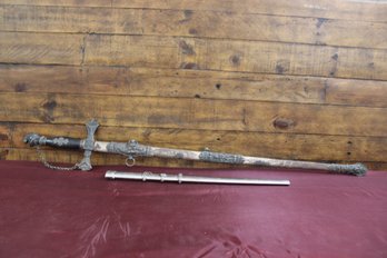 Geo A Brown Sword And Scabbard With Extra Decorated Scabbard 36' Total Length 28 1/2' Blade
