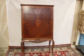 Secretary With Ornate Carvings Intricate Inlaid Mahogany Burl Maple Tiger Maple 61' X 37' X 17'