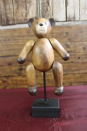 Jointed Wooden Bear On Stand Heavy 17' X 5' X 3 1/2'