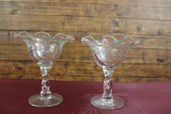 Bubble Seed Glass Footed Compote Bowls (2) 9' X 8'