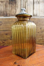 Amber Colored Square Glass Jar With Lid 13' X 6' X 6'