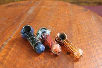 3 Small 3' Handmade Tobacco Pipes Art Glass
