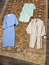 3 Women's Sets, Tops With Pants/skirts, Periwinkle Size 10, Tan Size 10P, Mint Green Size 14