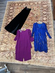 Handmade Black Velvet Approx Size 10, Ursula Purple W Sequins Size 14, Blue Sequined Dress SILK Size Med