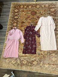 3 Dresses, Pink Ursula Size 12P, Handmade Floral Approx Size 8, Mauve RM Richards Size 14