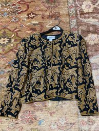 Niteline Della Roufogali Gold Tone Beaded Waterfall Jacket Size XL