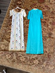 2 Vintage Dresses- Tiffany Blue Satin 55 Long And Cotton And Lace Size 10