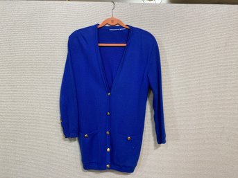 Knit Jacket In Royal Blue With Gold Toned Buttons No Size Likely US Size 12