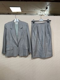 Ports International 2-piece Skirt & Jacket US Size 12 Grey Made In Hong Kong