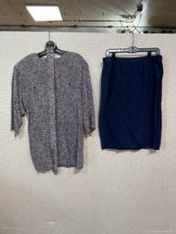 Argenti 2-Piece Skirt & Blouse Set With Belt US Size 10 Pure Silk