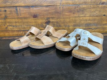 2 Pairs Natural Sole Slide Sandals Size 8.5 & 9