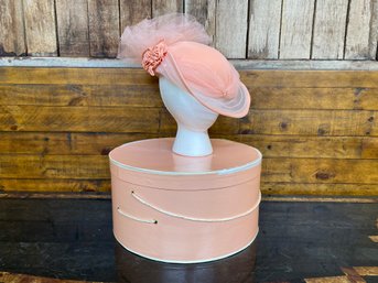 Formal Ladies Hat With Original Hat Box In Peach