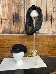 Womens News Boy Hat With Infinity Scarf Black With Spark