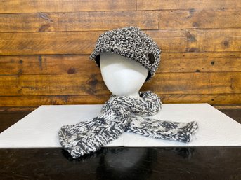 Womens Newsboy Hat With Black Button Detail And Knit Scarf