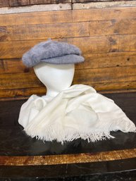 Betmar Furry Beret And White Scarf