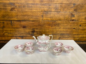 9 Pieces Purple Transfer-ware Tea Set
