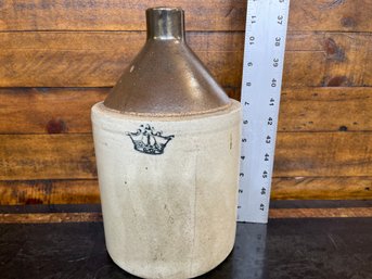 Antique Crock Crown #1 Whiskey Jug Salt Glazed 12 X 7