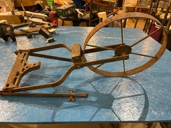 Steam Punk Antique Industrial Cast Iron Wheel Barrow Frame