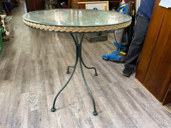 Glass Top Wrought Iron Garden Cafe Table 28.5 Tall X 30 Diameter
