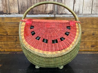 Vintage Watermelon Wicker Basket 17-1/2x18x19 Inches In Great Condition