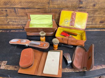 2 Butler/shaving /travel Cases With Shaving Brushes Cloths Brush Shoe Horns Combs And Other Items