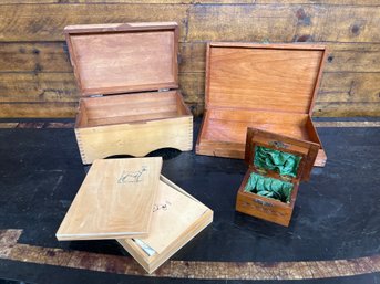 4 Wooden Boxes 1 Has Writing Cards And Envelopes See Details In Pictures