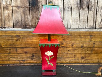 Galvanized Red Flowered Painted Lamp 12 Wide 26 Tall