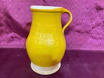 Yellow Pitcher Stoneware 10' X 4' With Handle Hand Crafted Pottery Works Cambridge WI