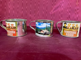 3 Vintage Ponderosa Tin Camp Cups