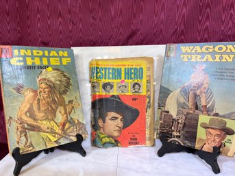 2 Dell Comic Books Indian Chief Wagon Train 1 Fawcett Publications Western Hero Comic