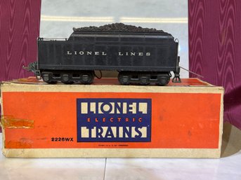 Lionel Electric Train # 2226wx Tender With Whistle And Electric Coupler